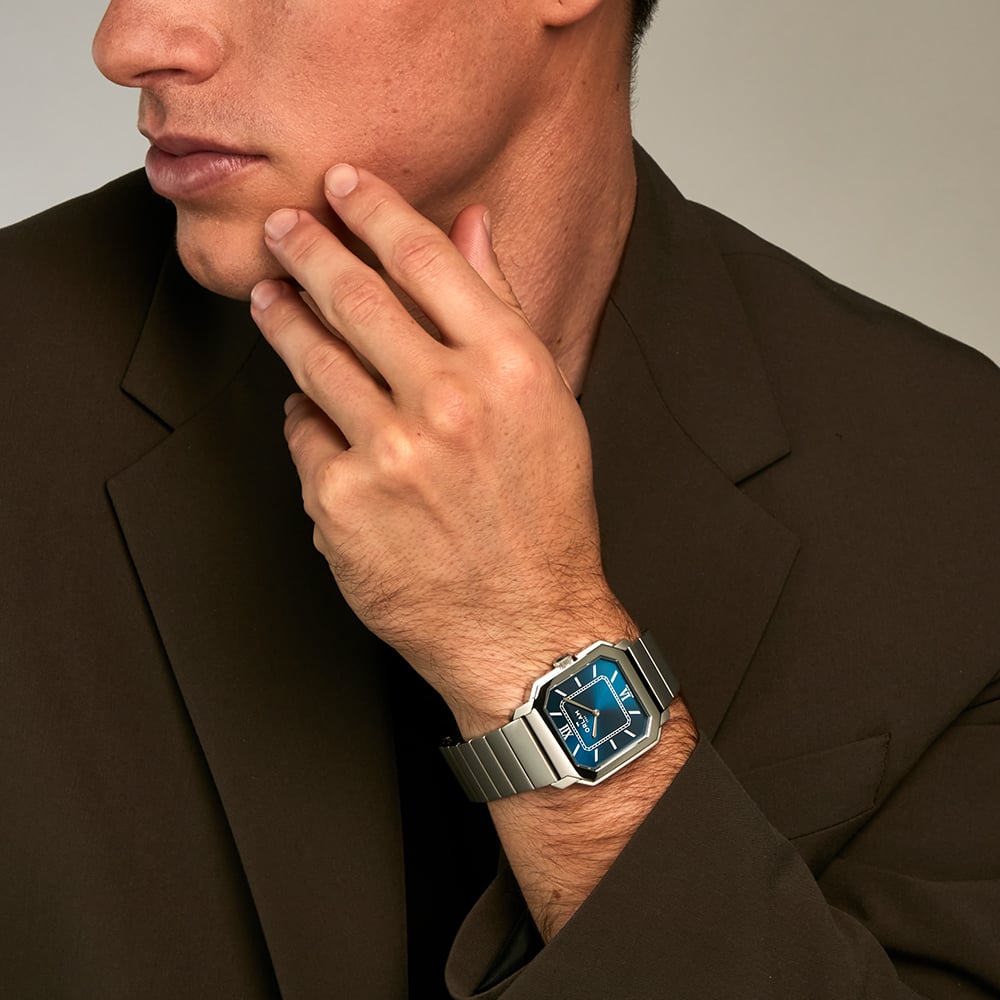 Orlam Mens Heritage Blue Square Dial Silver Bracelet Watch ORSSBHE006