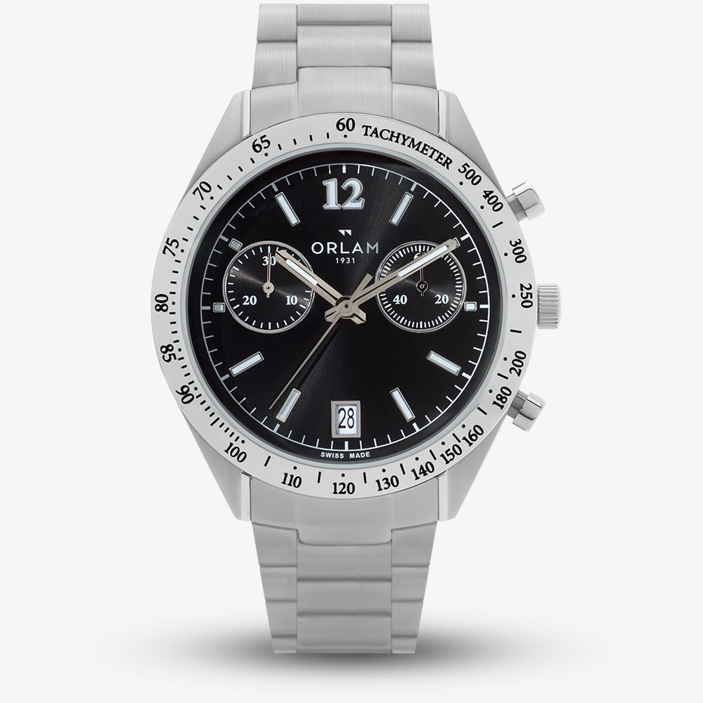 Orlam Mens Legend Black Dial Silver Bracelet Watch ORSSBLE003