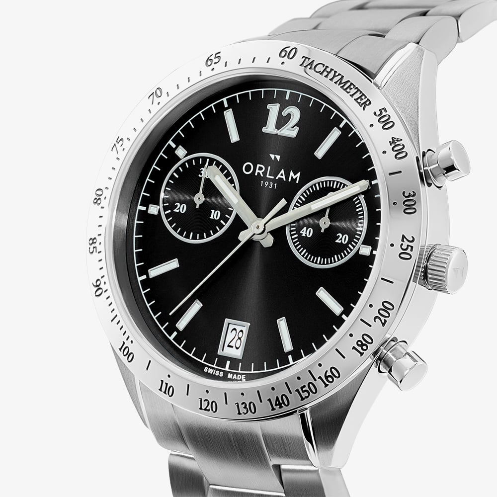 Orlam Mens Legend Black Dial Silver Bracelet Watch ORSSBLE003