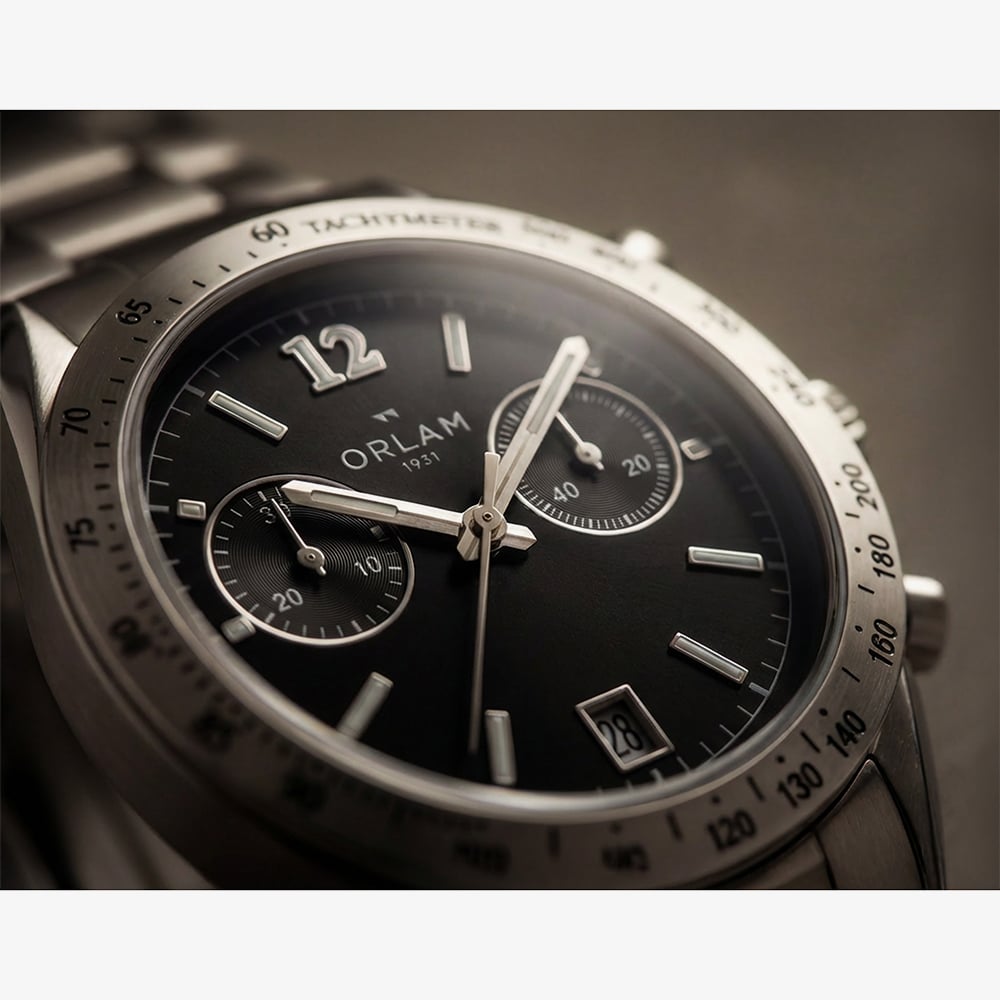 Orlam Mens Legend Black Dial Silver Bracelet Watch ORSSBLE003