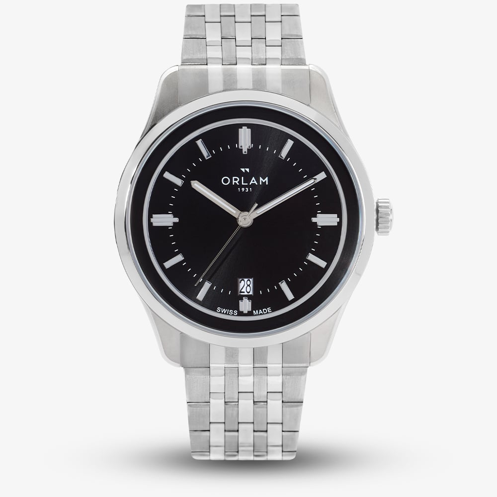 Orlam Mens Pulse Black Dial Silver Bracelet Watch ORSSBPU003