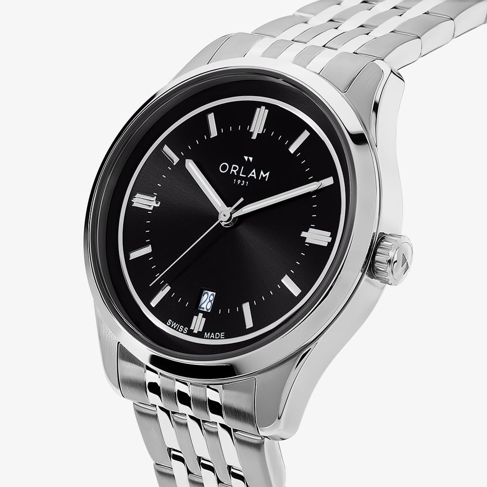 Orlam Mens Pulse Black Dial Silver Bracelet Watch ORSSBPU003