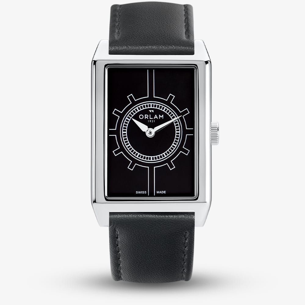 Orlam Mens Era Black Rectangle Dial Leather Strap Watch ORSSLEP002