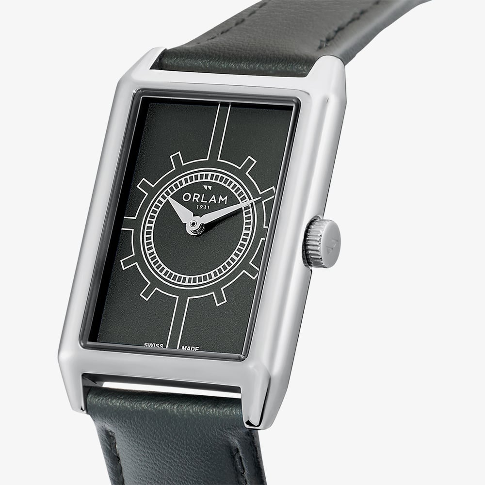 Orlam Mens Era Black Rectangle Dial Leather Strap Watch ORSSLEP002