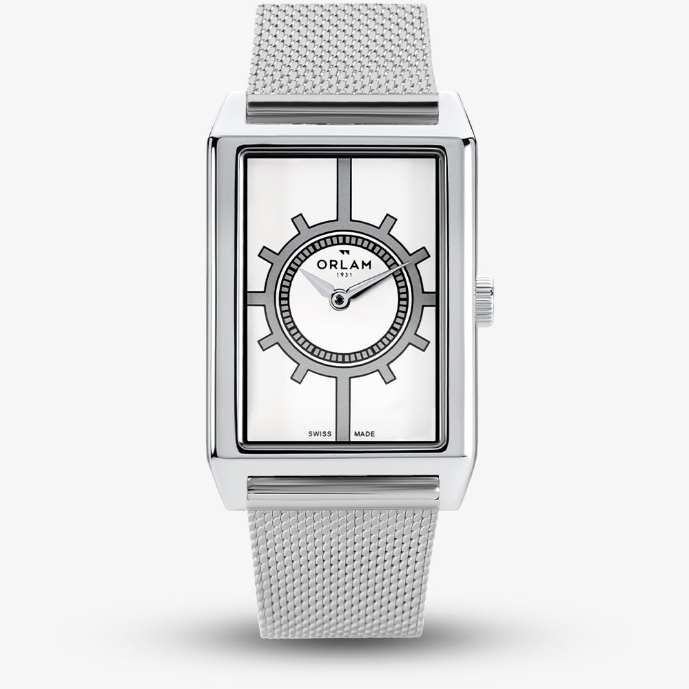 Orlam Mens Era White Rectangle Dial Mesh Bracelet Watch ORSSMEP004