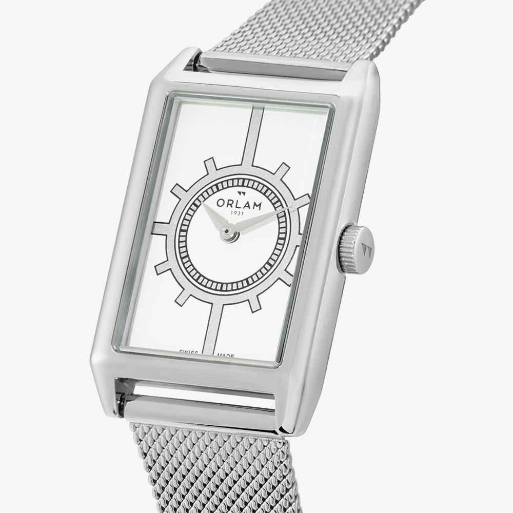 Orlam Mens Era White Rectangle Dial Mesh Bracelet Watch ORSSMEP004