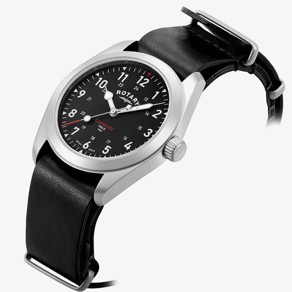 Rotary 1895 Commando Field Black Leather Nato Watch GS05535/19