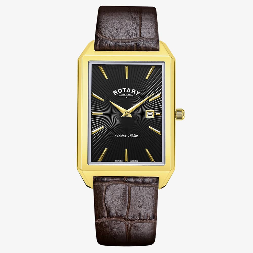 Product photograph of Rotary Ultra Slim Brown Rectangular Watch Gs08023 04 from The Jewel Hut