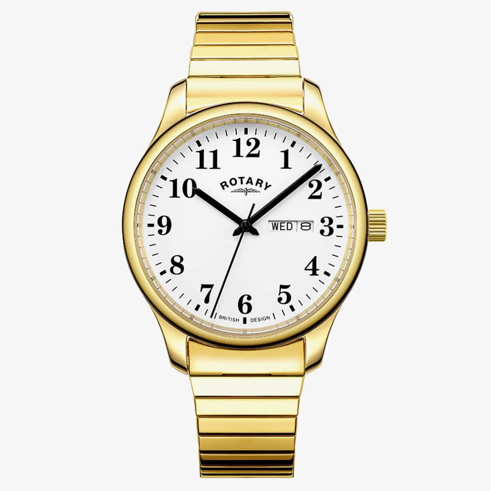 Rotary Expander Gold Plated White Dial Watch GB05762/18