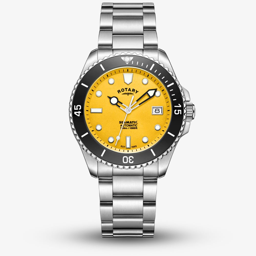 Rotary Mens Seamatic Automatic 300m Yellow Dial Watch RGB05430/27
