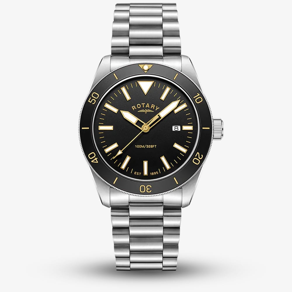 Rotary Mens Apex 100m Black Bezel Watch RGB10001/06