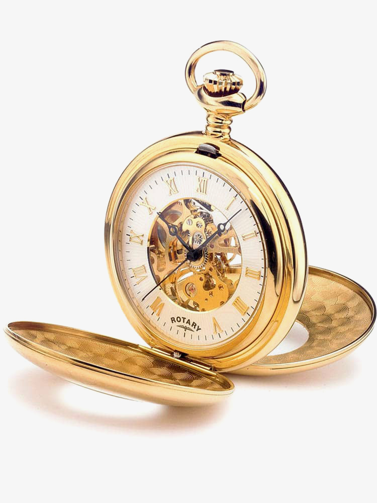 Product photograph of Rotary Mens Gold Plated Double Half Hunter Pocket Watch Mp00713-01 from The Jewel Hut