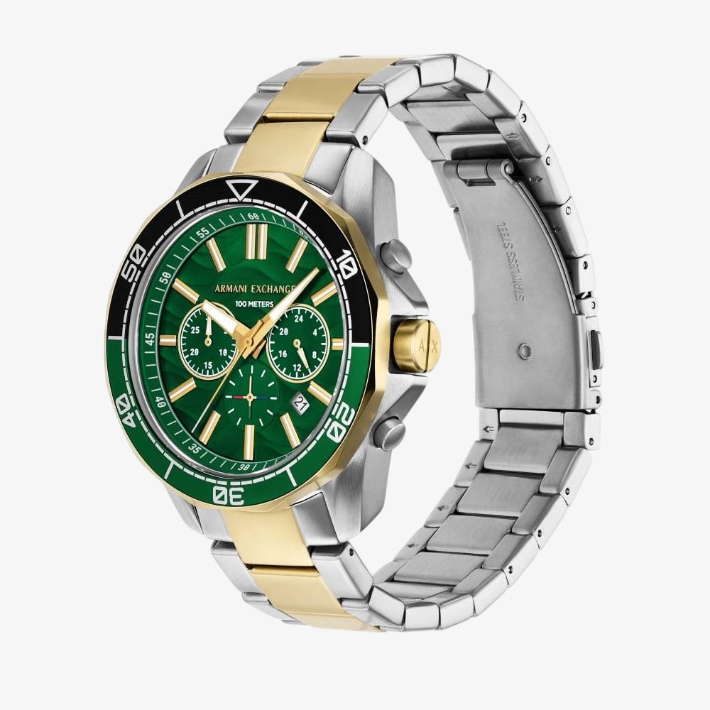 Armani Exchange Mens Spencer Two-Tone Green Chronograph Watch AX1966