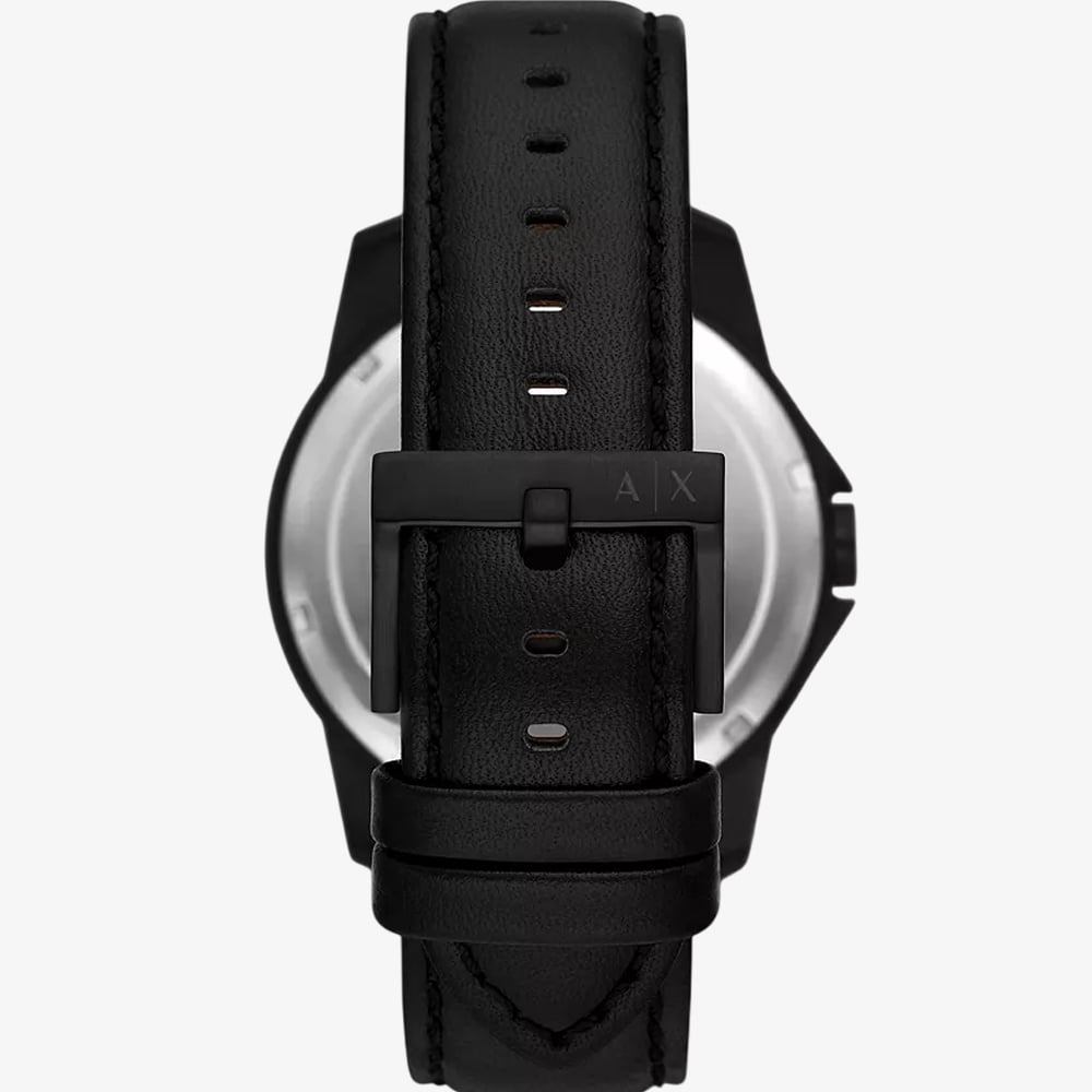 Armani Exchange Mens Banks Black Leather Strap Watch & Chain Bracelet Set AX7147SET