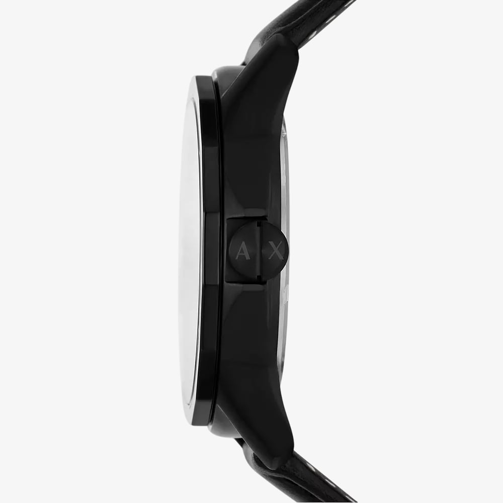 Armani Exchange Mens Banks Black Leather Strap Watch & Chain Bracelet Set AX7147SET