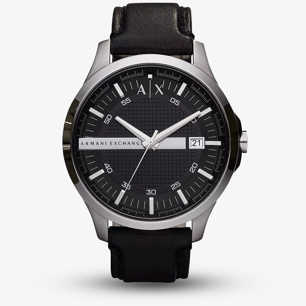 Armani Exchange Mens Black Leather Strap Date Watch AX2101