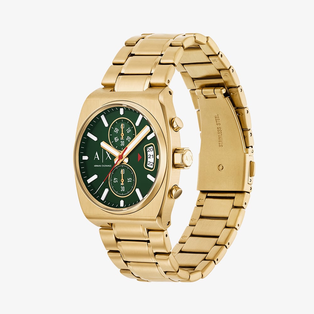 Armani Exchange Mens Oliver Green Dial Gold Tone Chronograph Watch AX2822