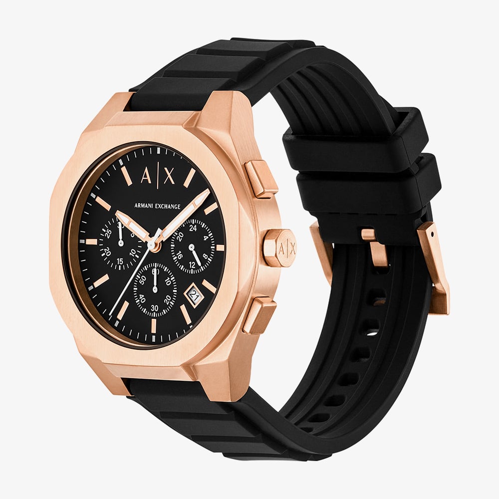 Armani Exchange Mens Sync Black & Rose Gold Chronograph Watch AX4190