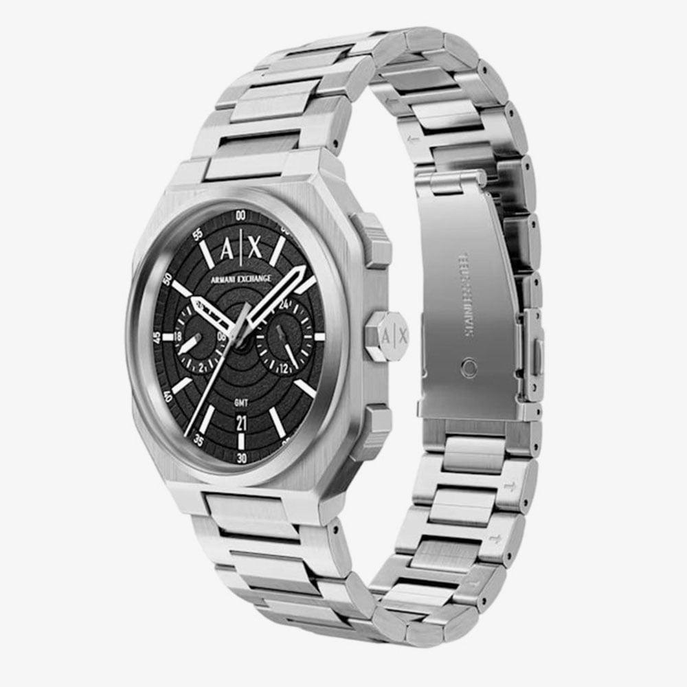 Armani Exchange Mens Bass Dual-Time Silver Bracelet Watch AX1475