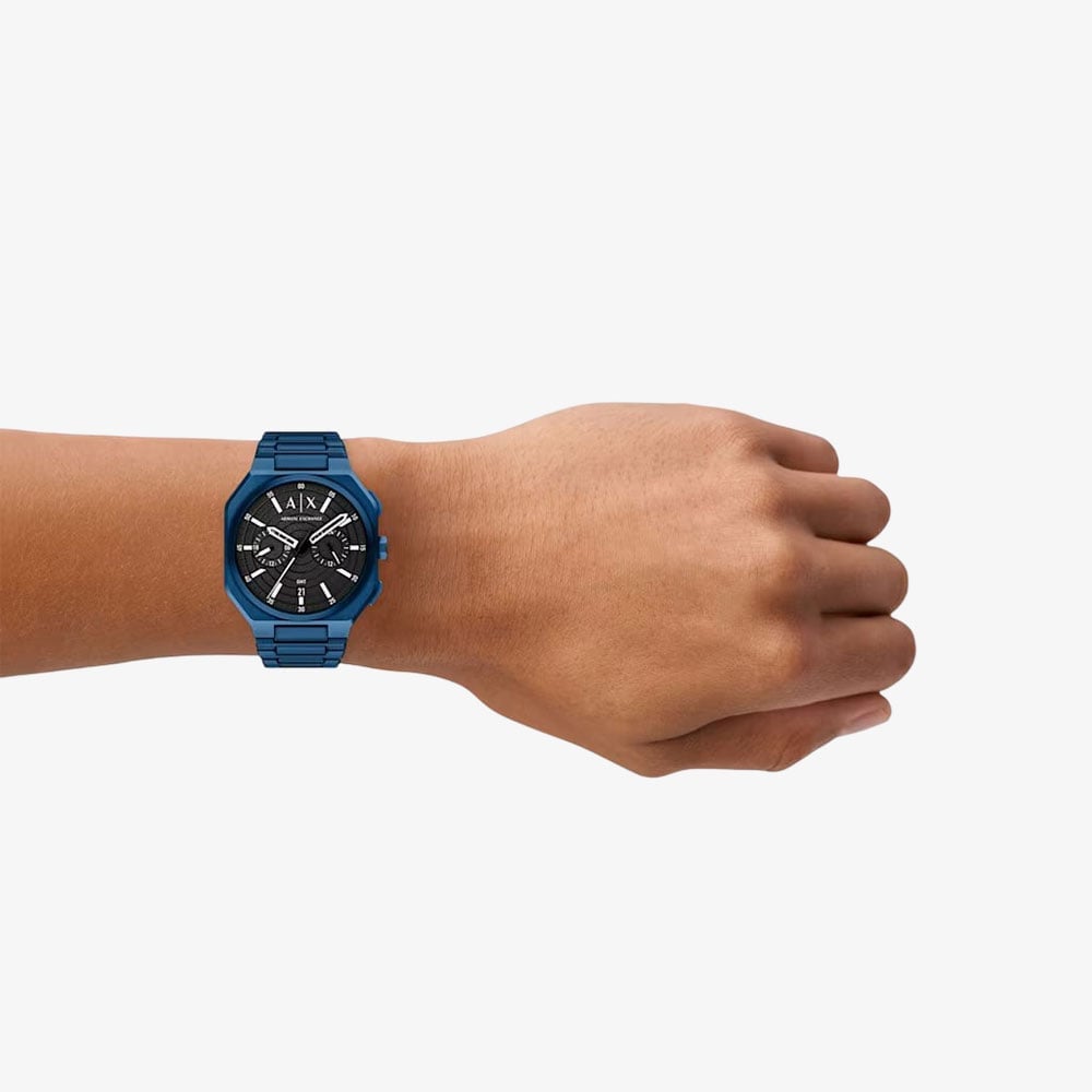 Armani Exchange Men Bass Dual-Time Blue Bracelet Watch AX1477