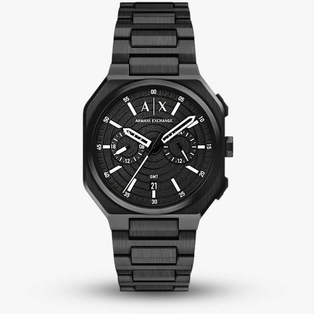 Armani Exchange Mens Bass Dual-Time Black Bracelet Watch AX1478