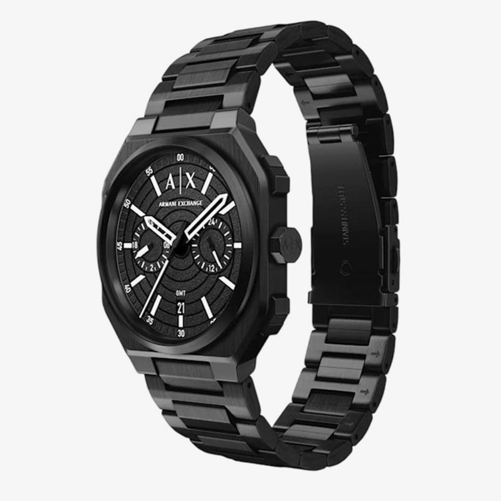 Armani Exchange Mens Bass Dual-Time Black Bracelet Watch AX1478