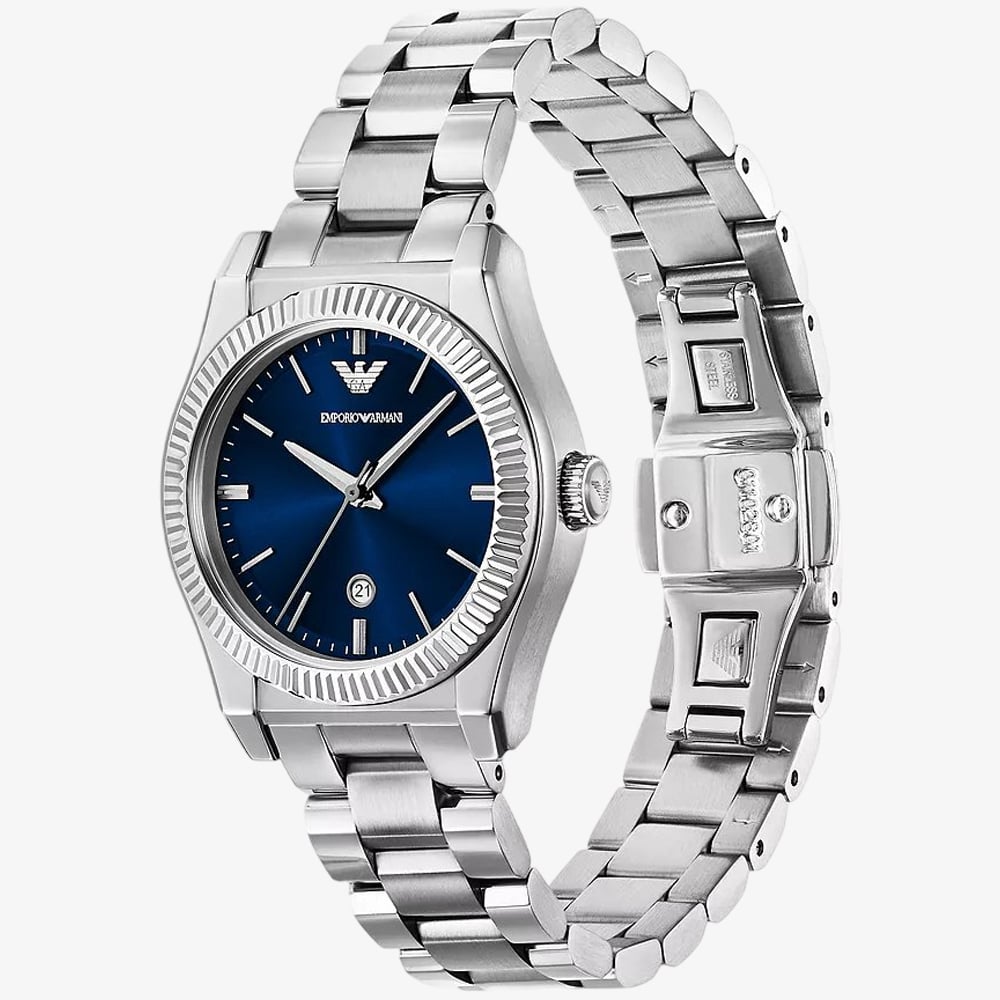 Emporio Armani Ladies Federica Stainless Steel Blue Dial Watch AR11717