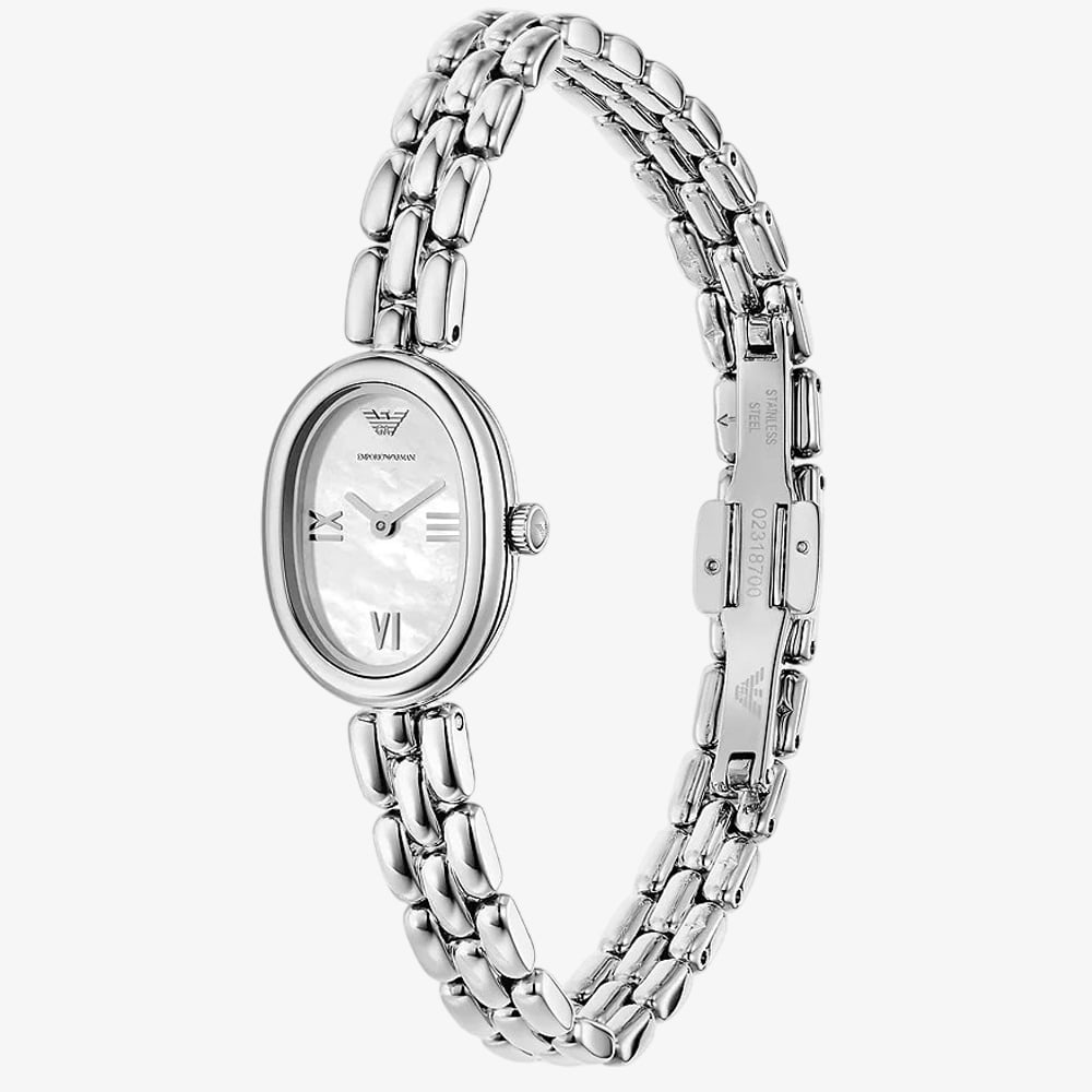 Emporio Armani Ladies Sinfonia Silver Tone Mother Of Pearl Dial Watch AR11720