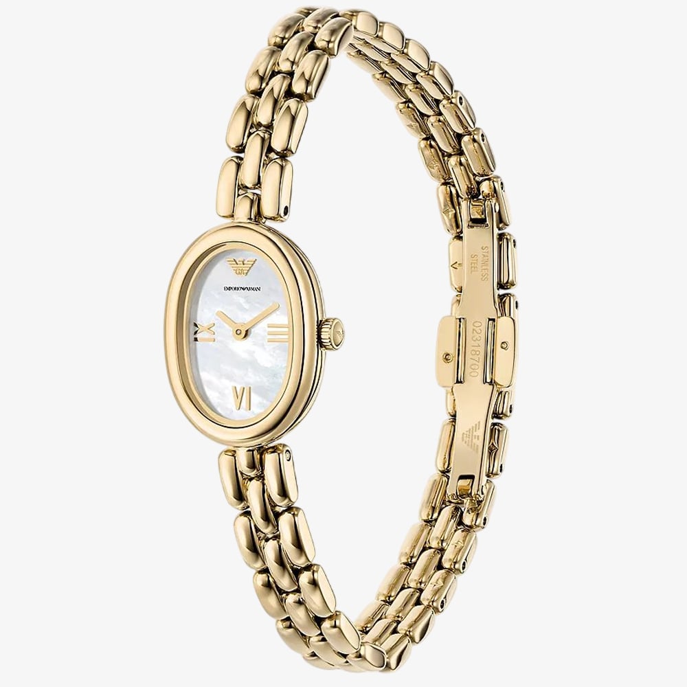 Emporio Armani Ladies Sinfonia Gold Plated Mother Of Pearl Dial Watch AR11721