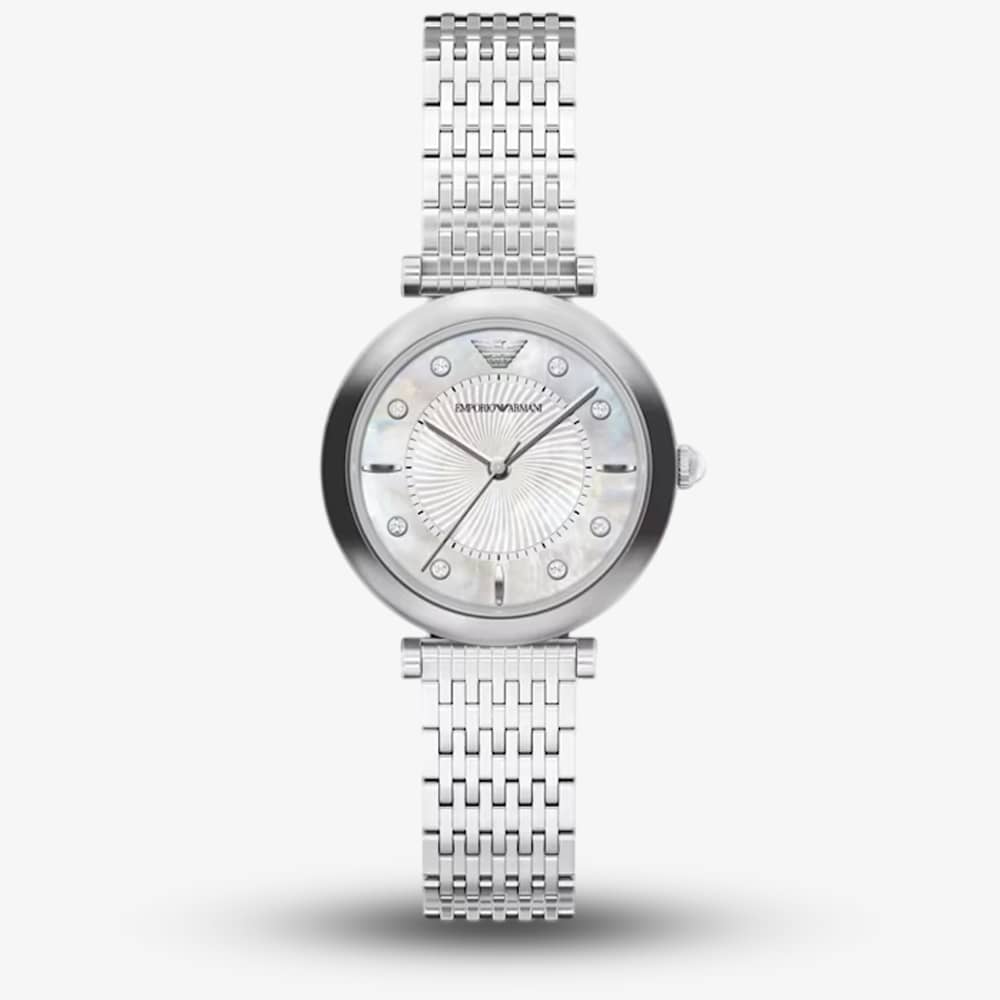 Emporio Armani Ladies Archelia Silver Mother Of Pearl Dial Bracelet Watch AR11807