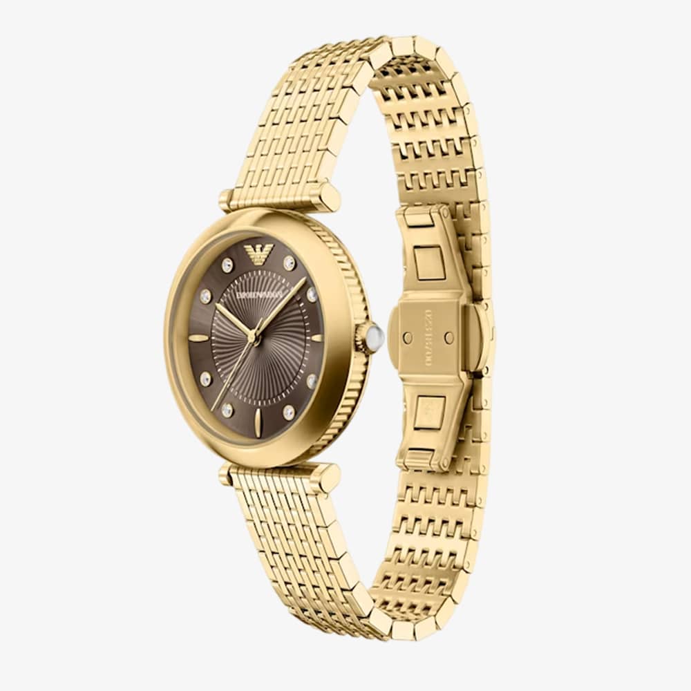 Emporio Armani Ladies Archelia Brown Dial Gold Tone Bracelet Watch AR11810