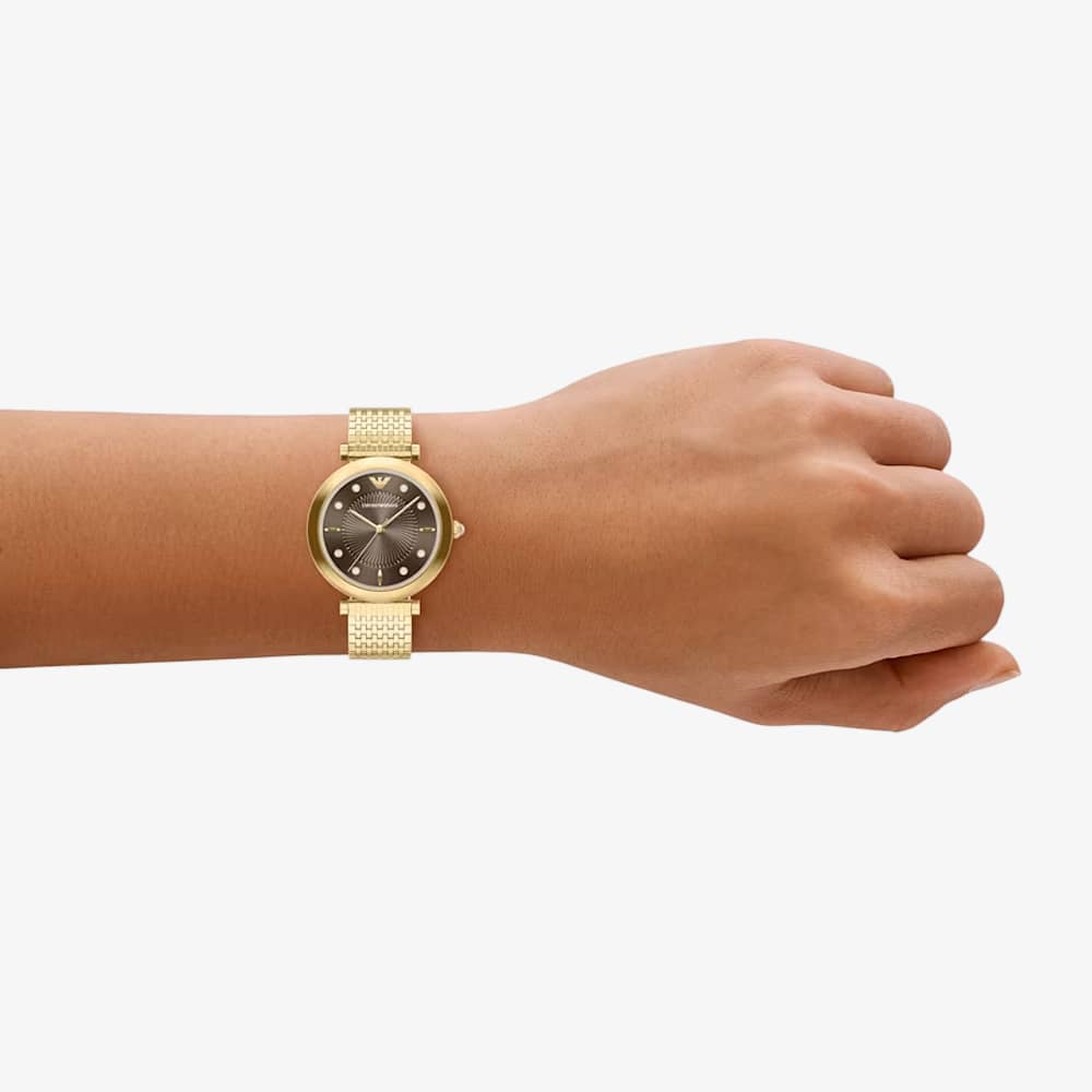 Emporio Armani Ladies Archelia Brown Dial Gold Tone Bracelet Watch AR11810