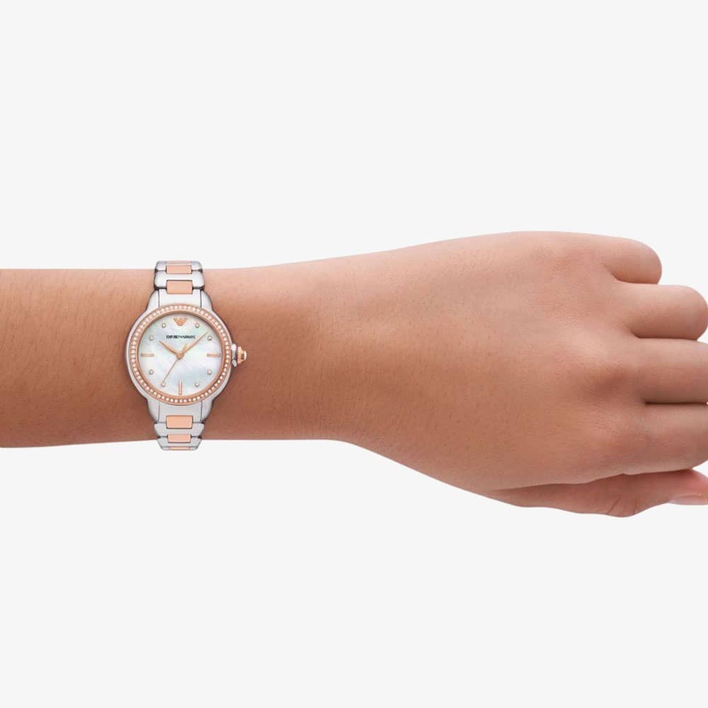 Emporio Armani Ladies Mia Rose Gold Tone Crystal Watch AR11569