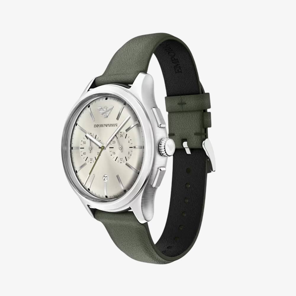 Emporio Armani Mens Dario Cream Chronograph Dial Leather Strap Watch AR11801