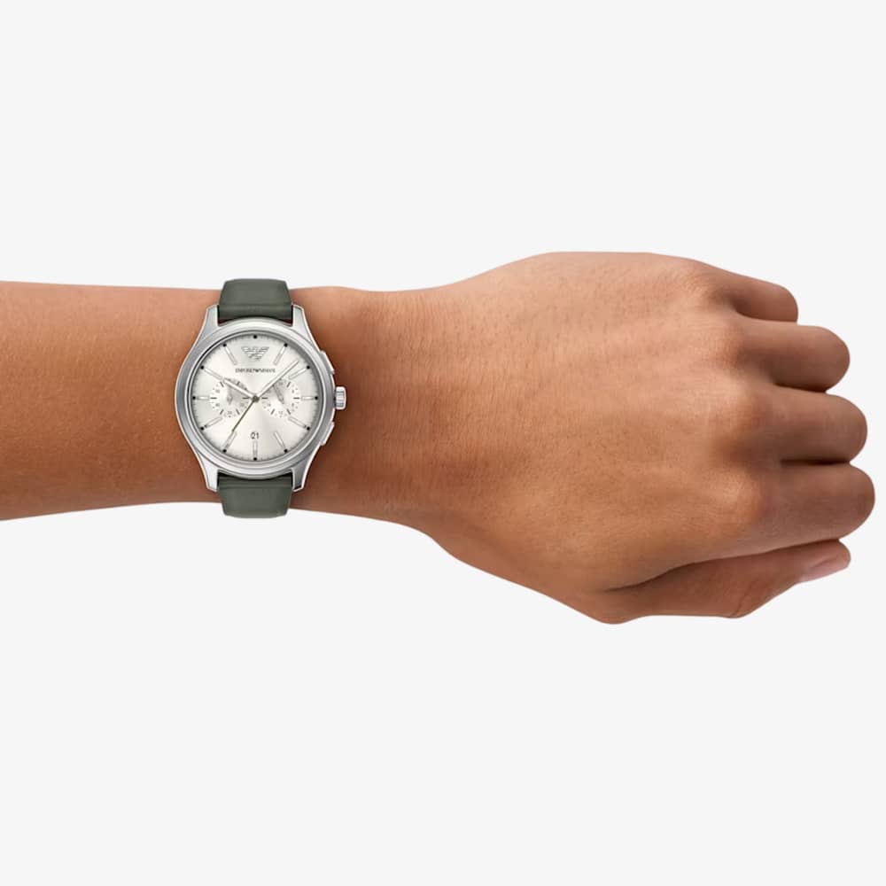 Emporio Armani Mens Dario Cream Chronograph Dial Leather Strap Watch AR11801