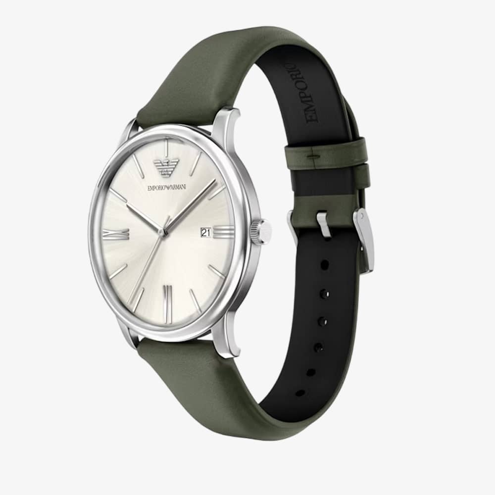 Emporio Armani Mens Minimalist Cream Dial Leather Strap Watch AR11811