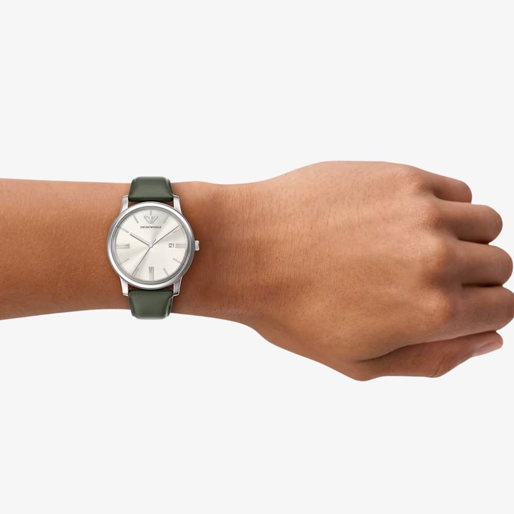 Emporio Armani Mens Minimalist Cream Dial Leather Strap Watch AR11811