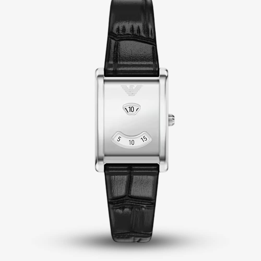 Emporio Armani Ladies Mystery Hour Silver Rectangular Dial Leather Strap Watch AR11813