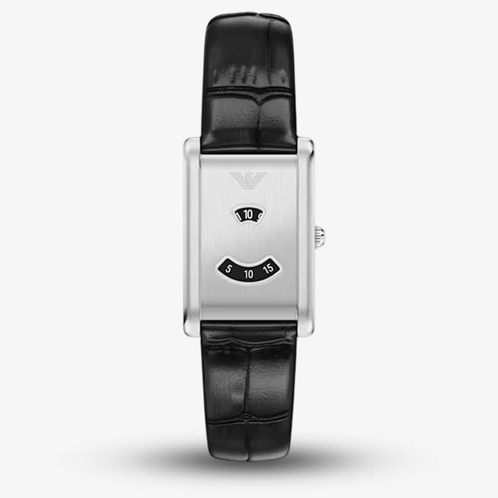 Emporio Armani Mens Mystery Hour Silver Rectangular Dial Leather Strap Watch AR11816
