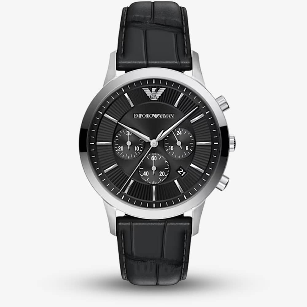 Emporio Armani Mens Archetipo Black Chronograph Dial Leather Strap Watch AR11820