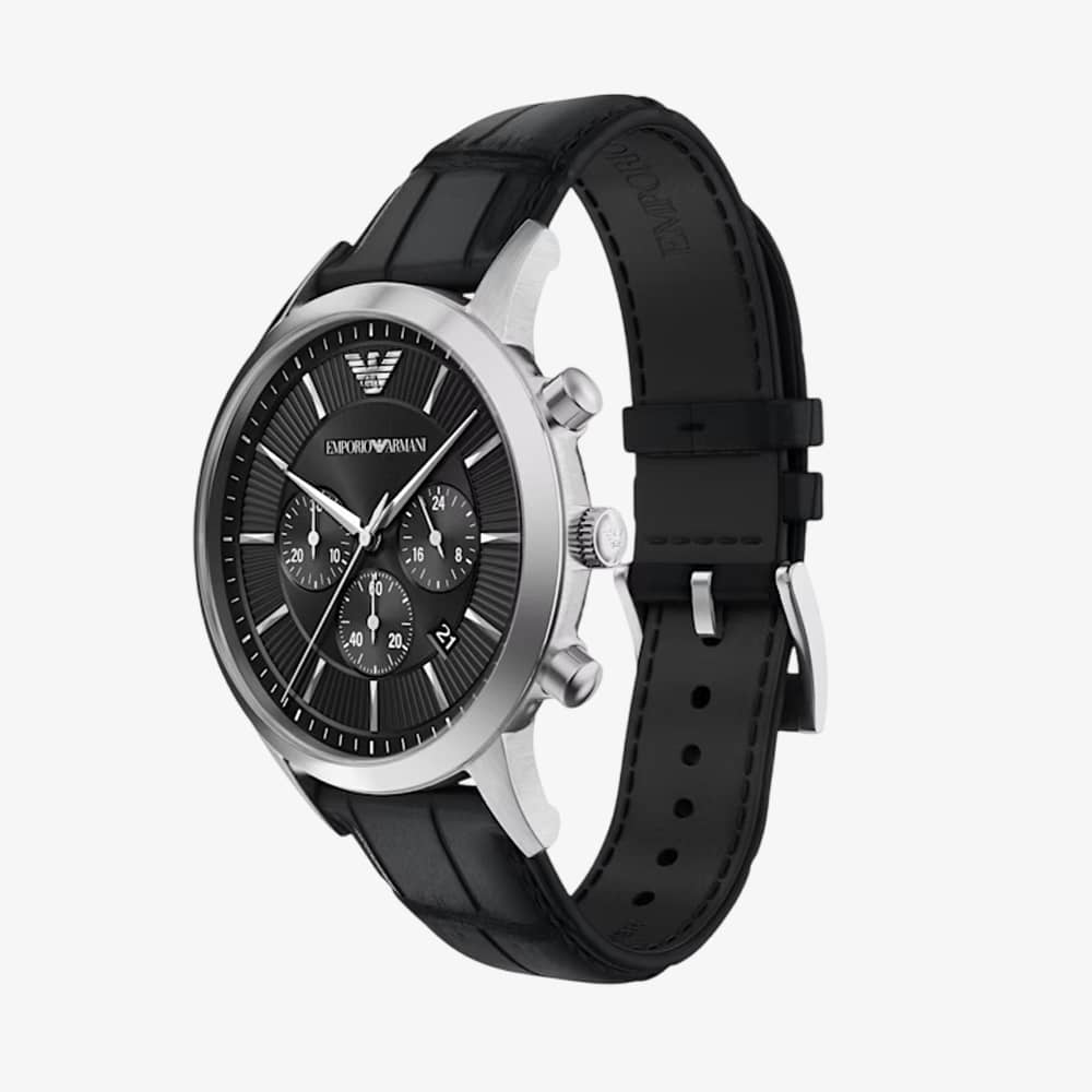 Emporio Armani Mens Archetipo Black Chronograph Dial Leather Strap Watch AR11820
