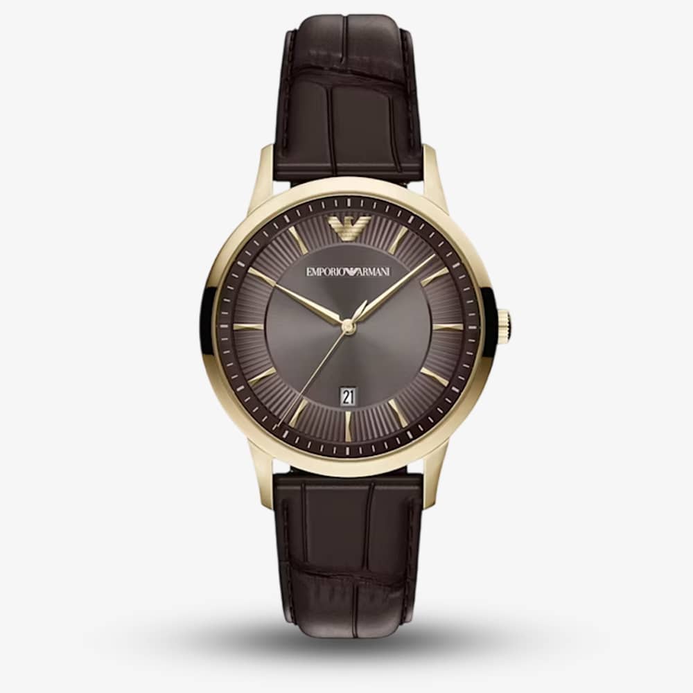 Emporio Armani Mens Archetipo Brown Dial Leather Strap Watch AR11824