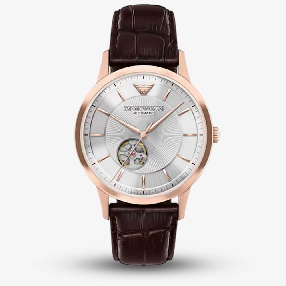 Emporio Armani Mens Archetipo Silver Dial Leather Strap Watch AR60098