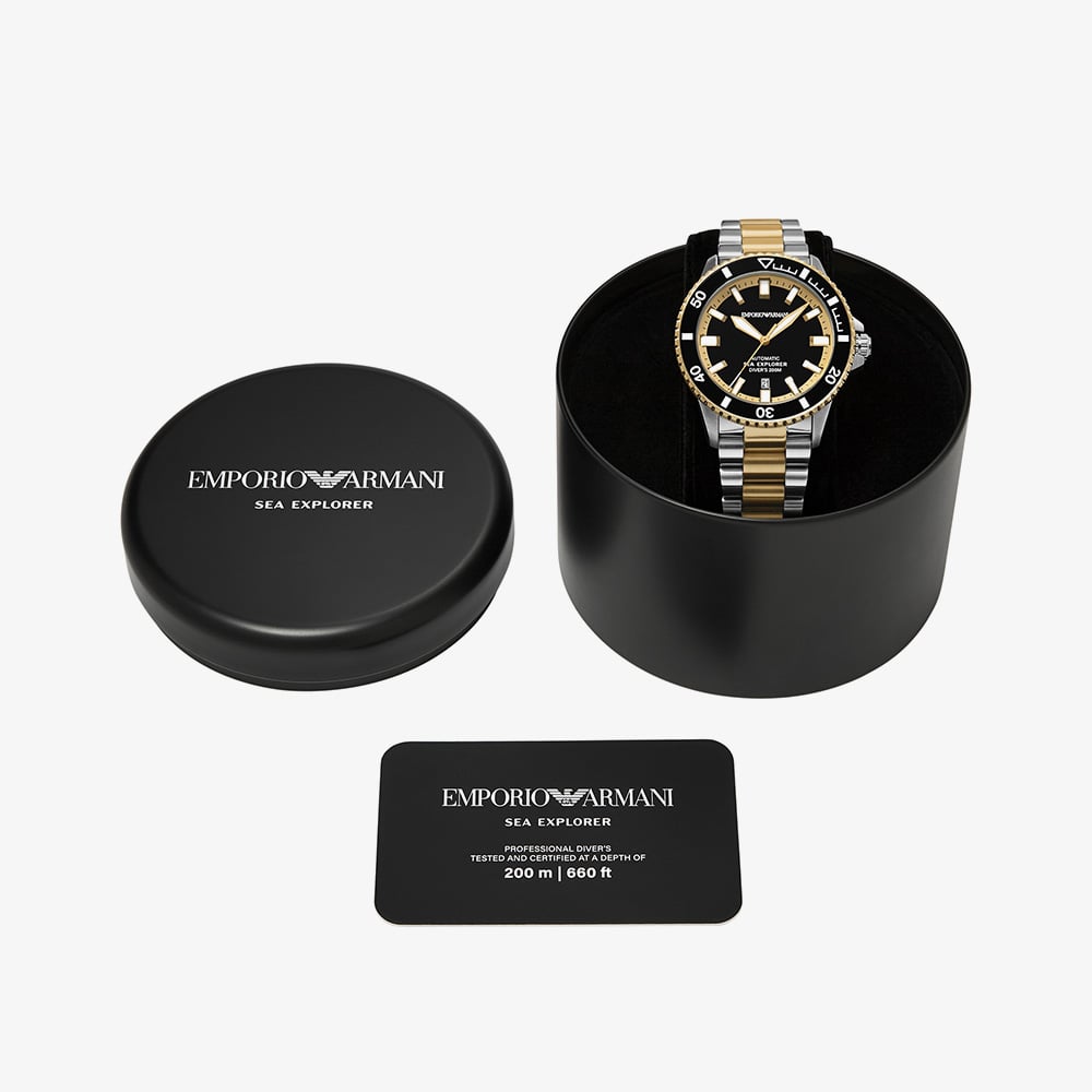 Emporio Armani Mens Sea Explorer Black Dial Automatic Watch AR60089