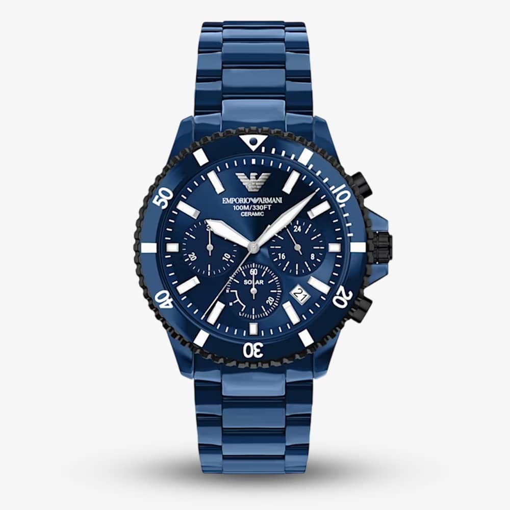 Emporio Armani Mens World Explorer Blue Chronograph Dial Bracelet Watch AR70024