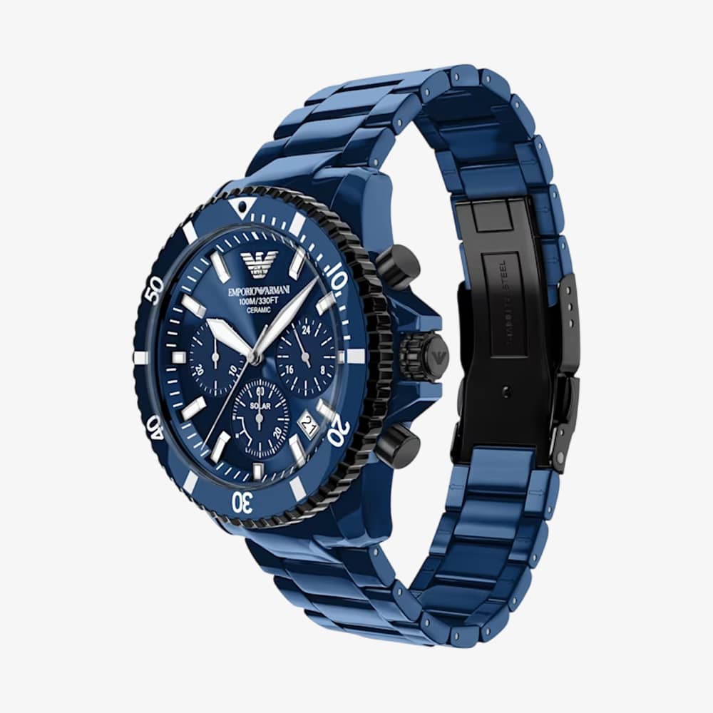 Emporio Armani Mens World Explorer Blue Chronograph Dial Bracelet Watch AR70024
