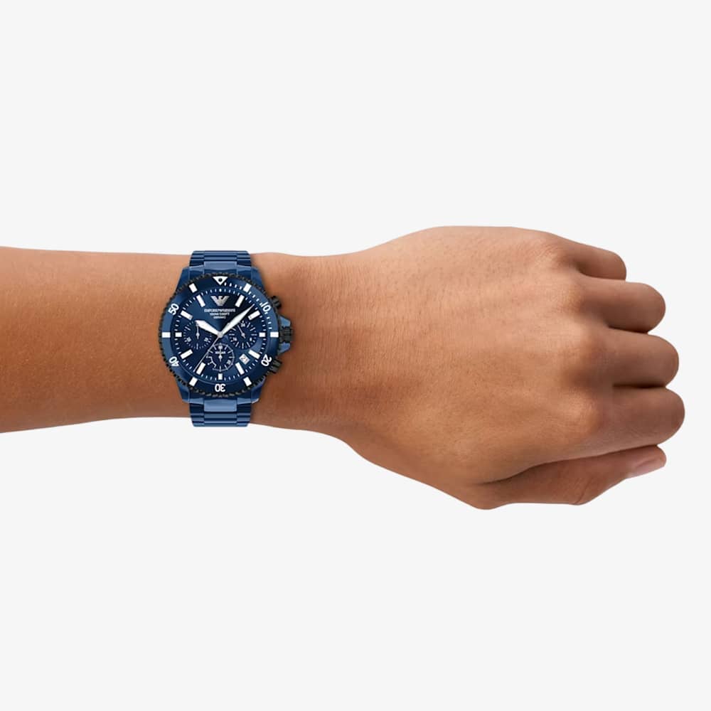 Emporio Armani Mens World Explorer Blue Chronograph Dial Bracelet Watch AR70024