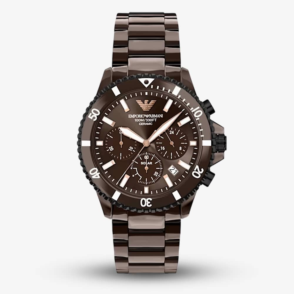 Emporio Armani Mens World Explorer Brown Chronograph Dial Bracelet Watch AR70025