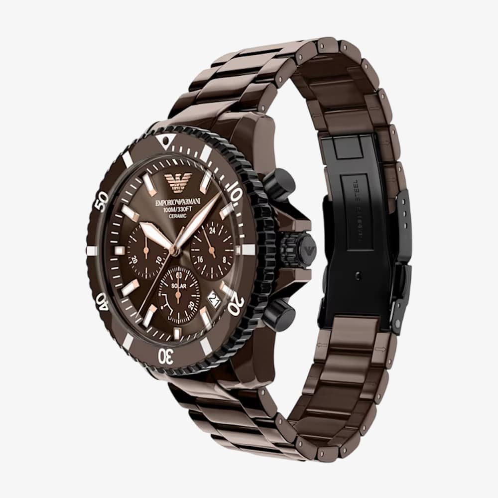 Emporio Armani Mens World Explorer Brown Chronograph Dial Bracelet Watch AR70025