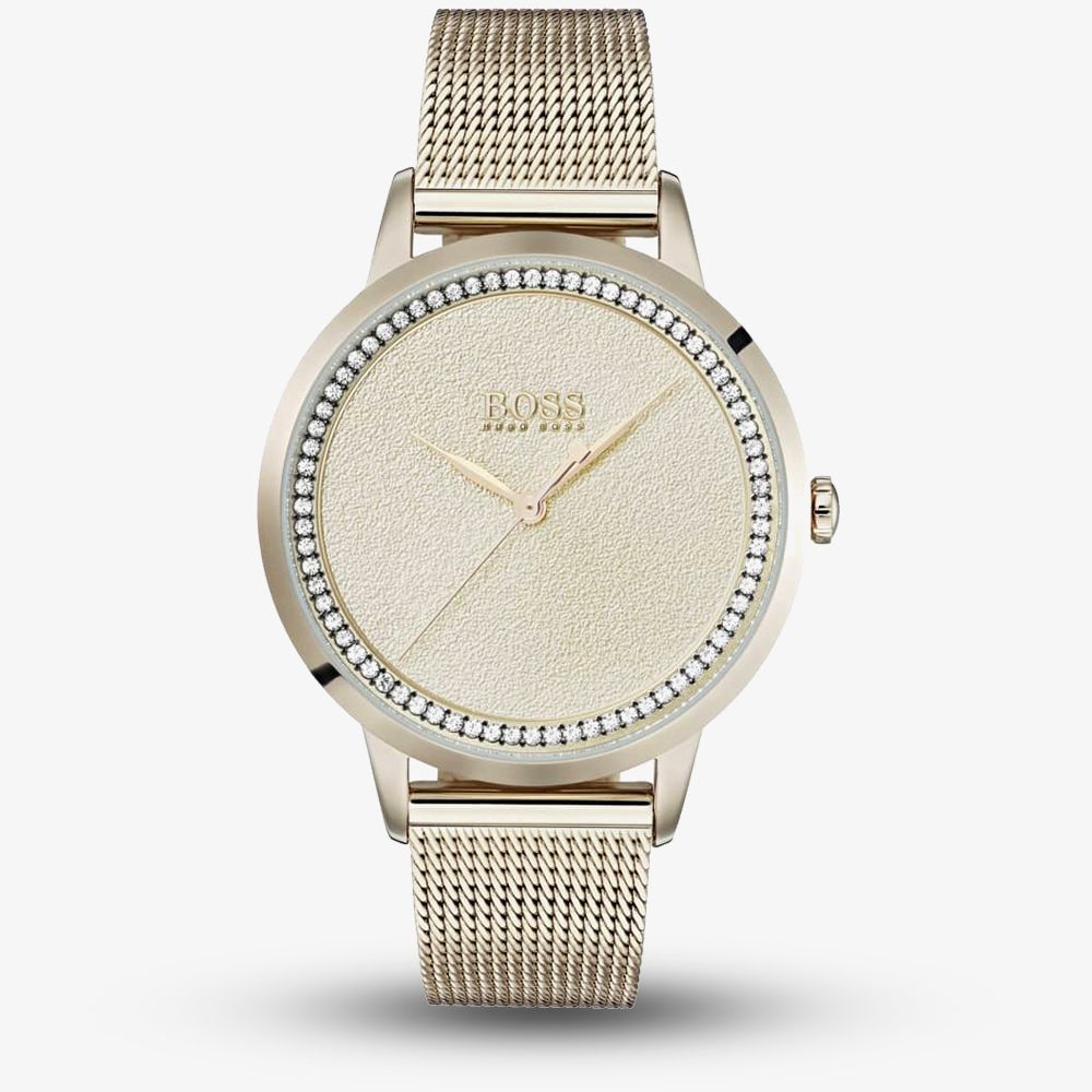 Product photograph of Boss Ladies Twilight Rose Mesh Bracelet Watch 1502464 from The Jewel Hut
